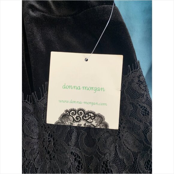 NWT DONNA MORGAN Women's Black V-Neck Lace Inset Velvet Cocktail Dress Sz 14 - Picture 9 of 9